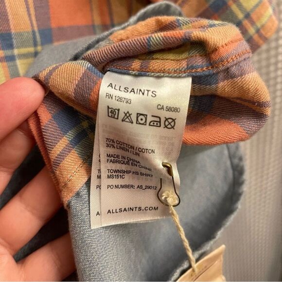 AllSaints | All Saints Township HS Shirt Coral Base Check Button Down Shirt - Picture 6 of 6